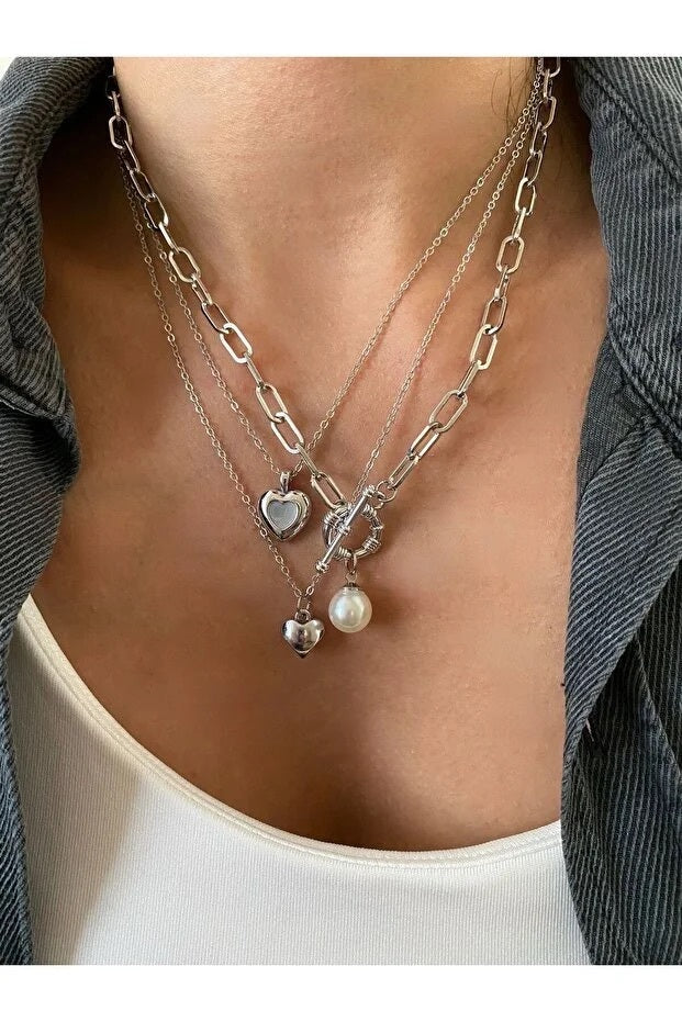 Best Of Crazy Necklace Set Three Piece Layered Silver Color Adjustable Fashion Jewelry Gift For Her