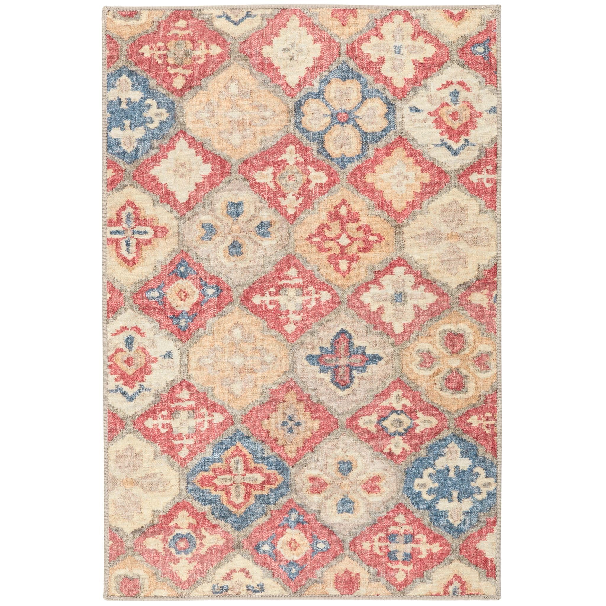 Dash and Albert Pali Machine Washable Area Rug - 4 x 6 Multicolor - Geometric Accent Rug - Anti-Slip Backing Lightweight Machine Washable High Traffic Areas Kitchen Mudroom Laundry Room