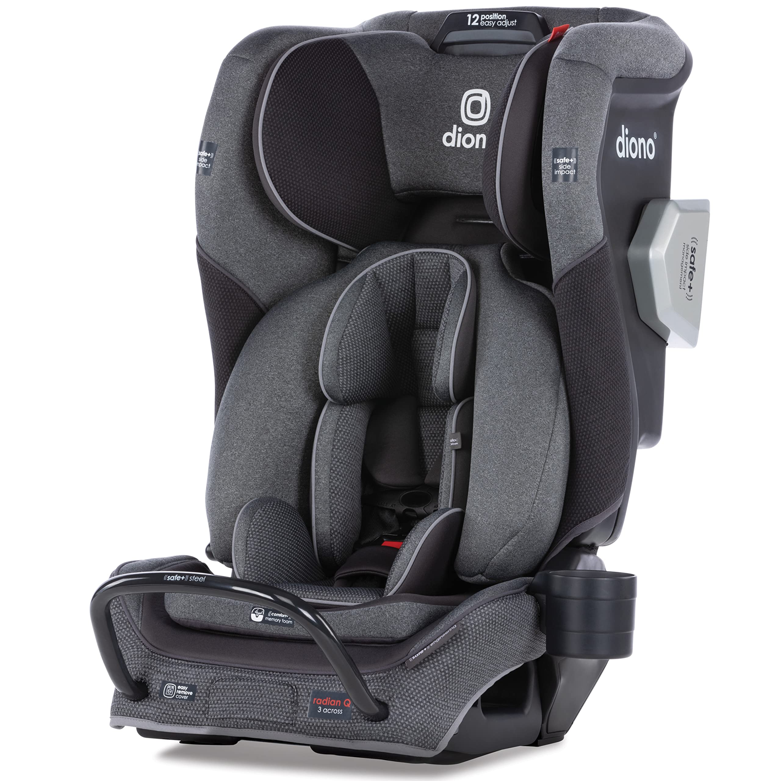 Diono Radian 3QXT 4-in-1 Rear and Forward Facing Convertible Car Seat Safe Plus Engineering 4 Stage Infant Protection 10 Years 1 Car Seat Slim Fit 3 Across Gray Slate