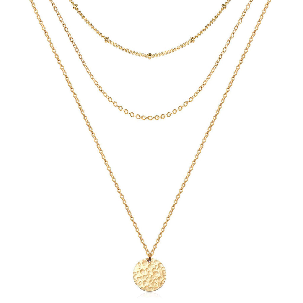 14K Hammered Coin Layered Necklace Set