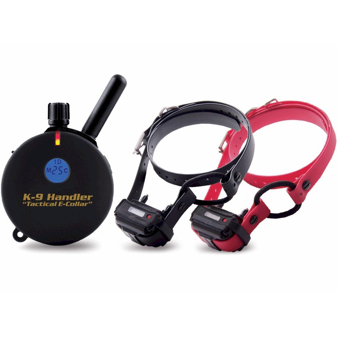 Educator K9 Tactical Dog Handler with Remote 100 Levels Humane Stimulation Pavlovian Tone Waterproof Odorproof Biothane Bungee Collar Night Light Rechargeable 3/4 Mile 2 Dog 37" Collar Black