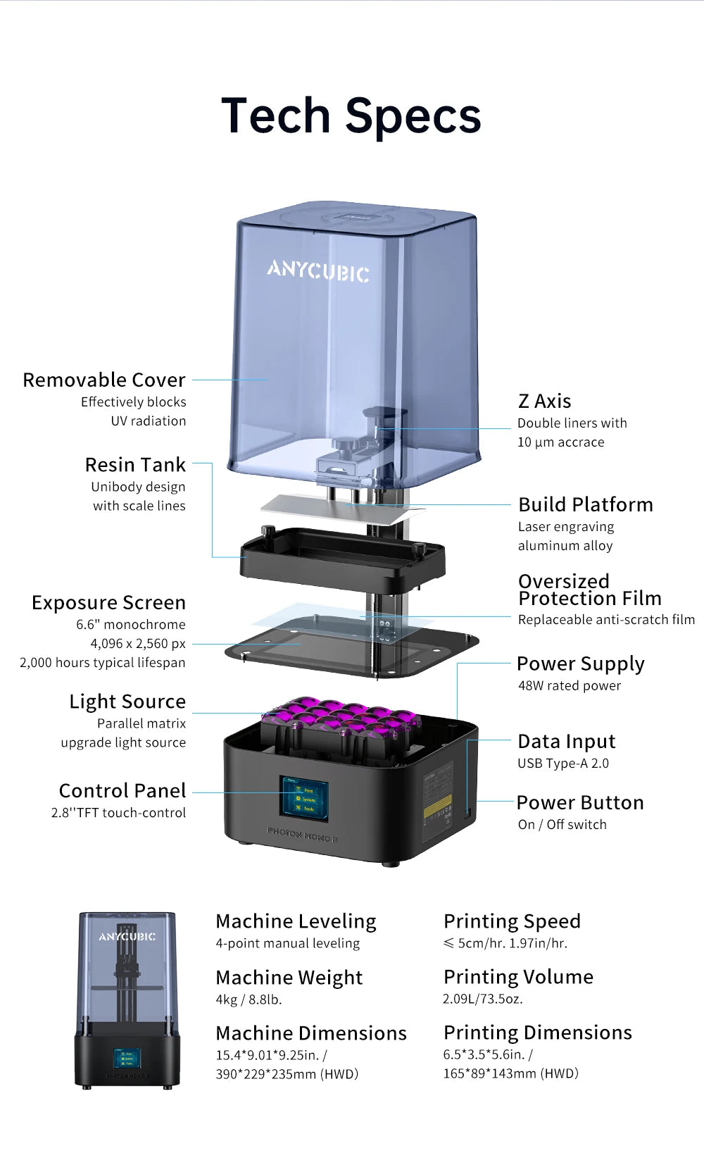 3d Printing Anycubic 3D Printer 4K LCD Printer Large Screen Fast Printing Photon Mono 2 Impresora 3d Printer