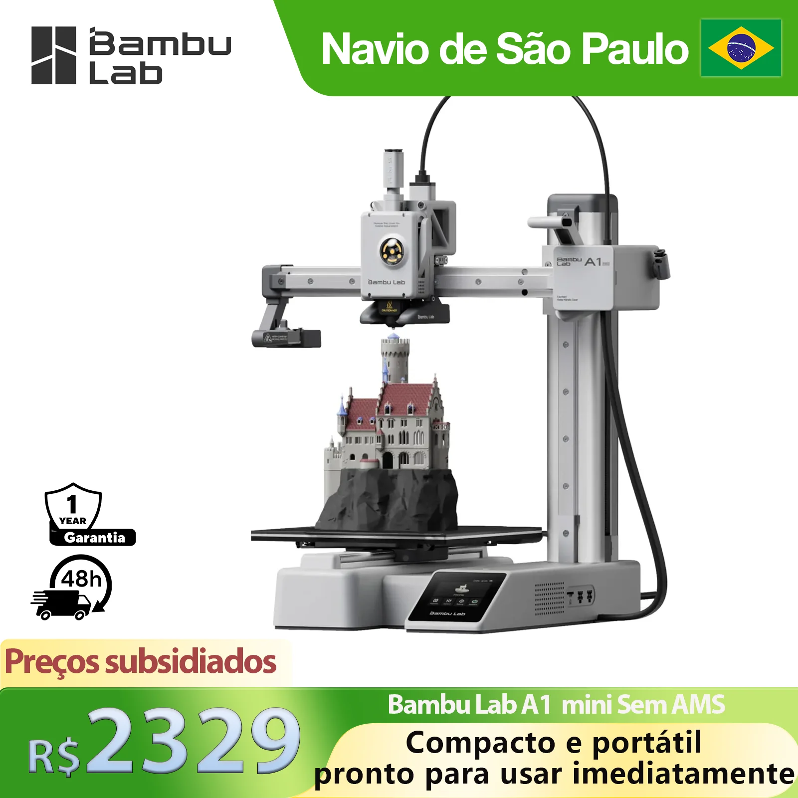 Bambu Lab A1 Mini 3D Printer 500mm/s High-Speed Printing Auto Leveling Compact Design Plug Play for Home Use without AMS