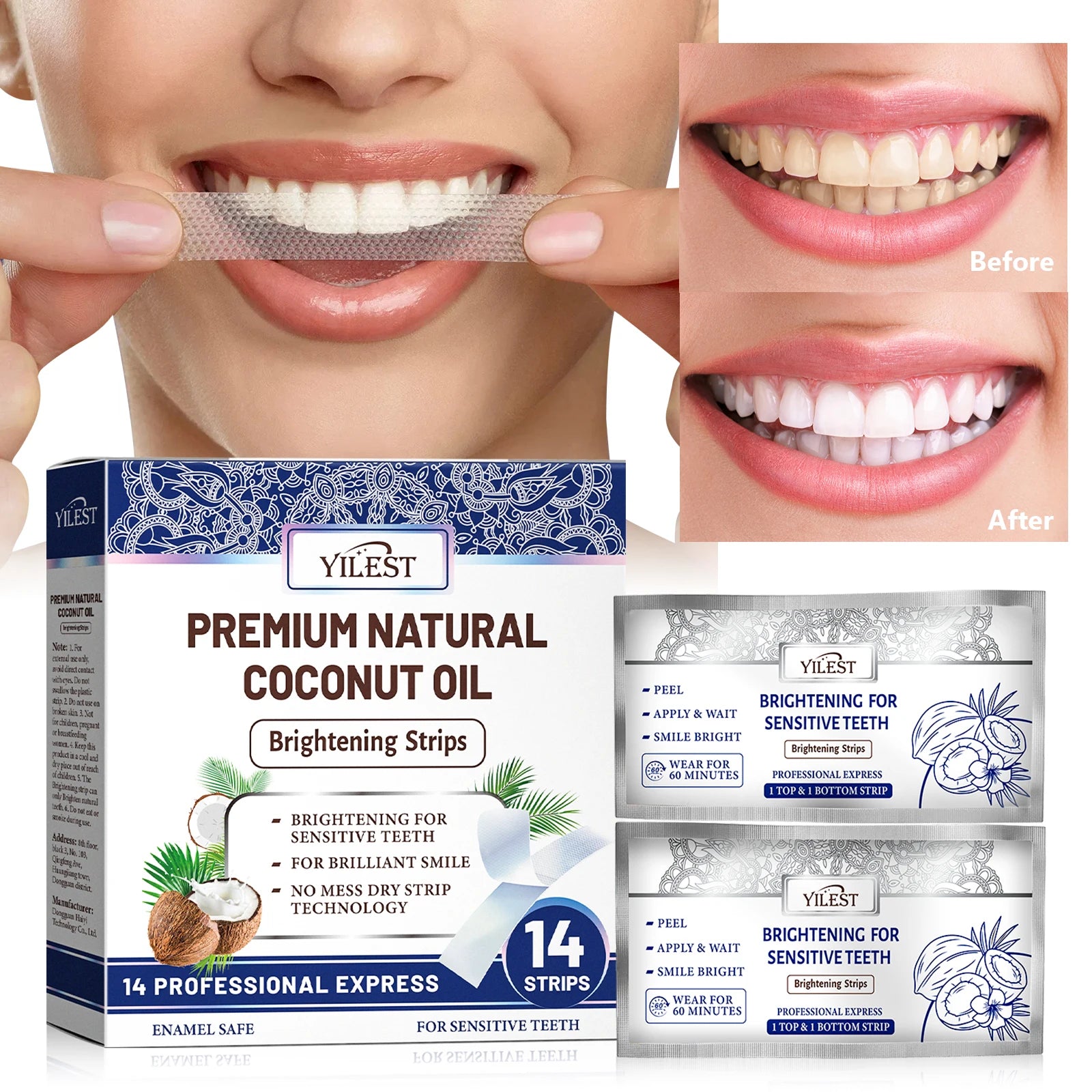 14 Strips Teeth Whitening Strips,Remove Plaque Stains Cleaning Oral Hygiene Sensitivity Relief,Fresh Breath Brighten Tooth Care