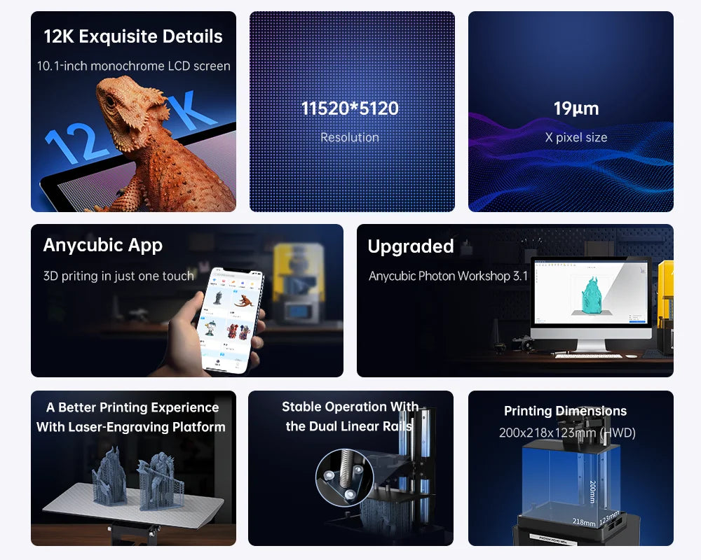 ANYCUBIC DLP SLA LCD 3D Printer High Speed 3D Resin Printer Photon Mono 4, M5s Pro, M7 Pro, M7, Photon P1&Wash Cure Machine