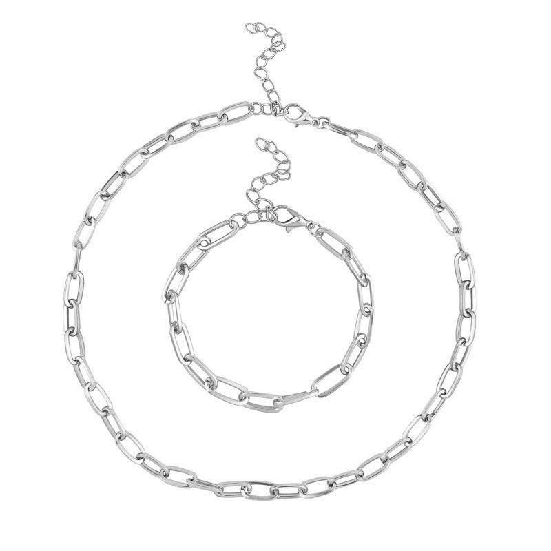 14K Gold & Silver Plated Chain Necklace For Women Dainty Layered Beaded Wave Box Chain & Chunky Square Link Choker, Minimalist Trendy Jewelry Set With Matching Bracelet