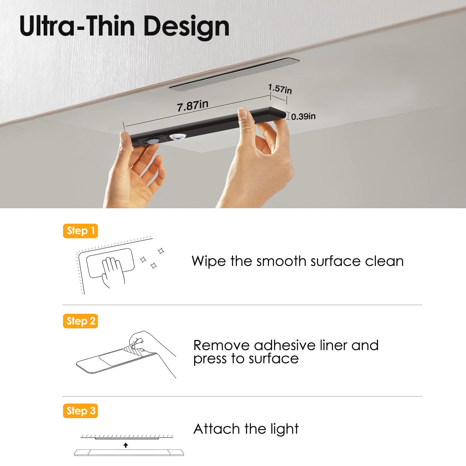 2Pack Rechargeable Cabinet Light Motion Sensor Light Cordless LED Closet Lamp 3 Colors Dimmable Light For Kitchen Cabinet