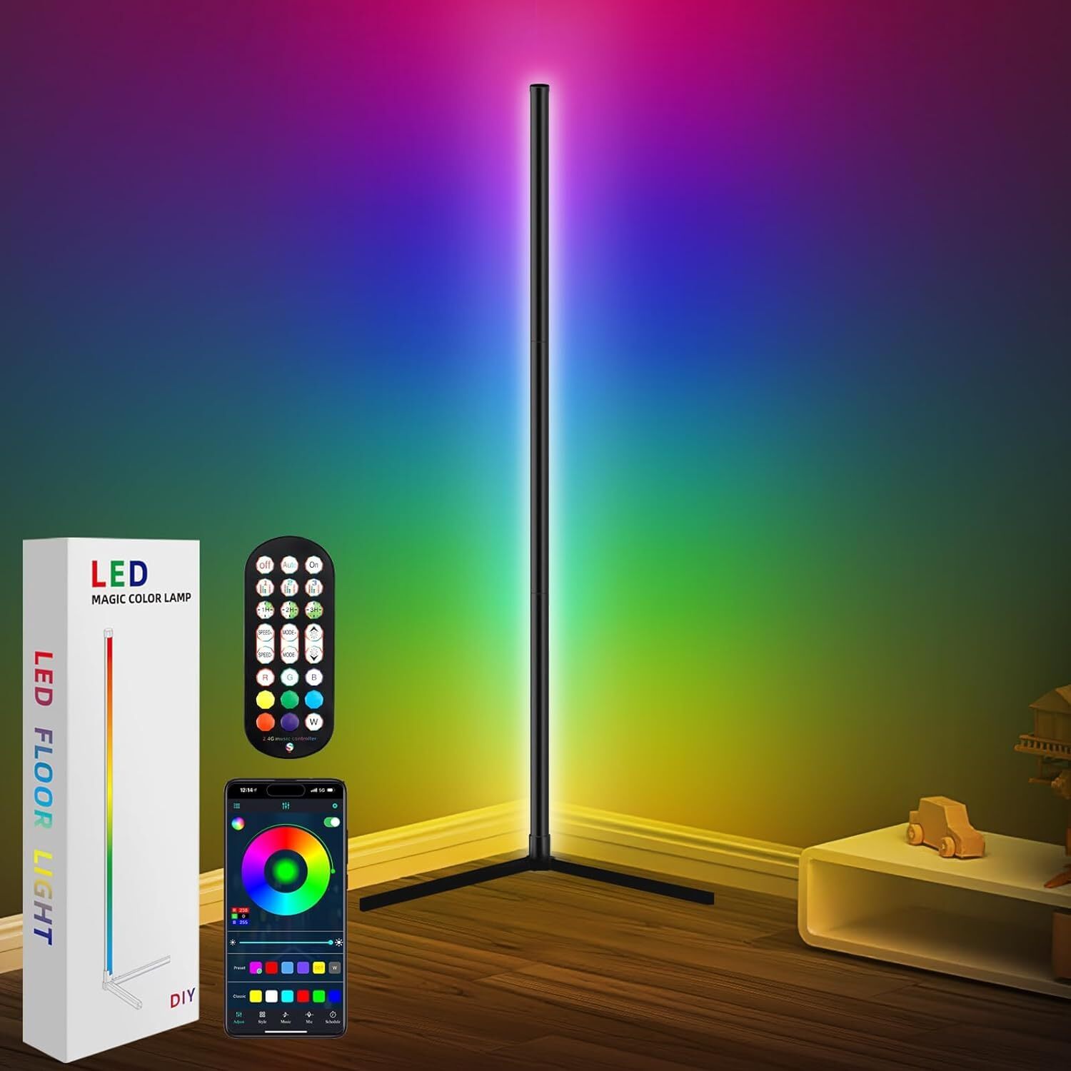 10W RGB LED Corner Floor Lamp  Remote Control Modern Minimalist Standing Mood Light For Home Decor