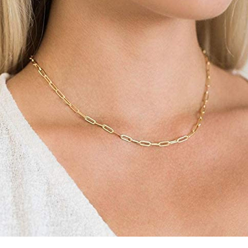 14K Gold & Silver Plated Chain Necklace For Women Dainty Layered Beaded Wave Box Chain & Chunky Square Link Choker, Minimalist Trendy Jewelry Set With Matching Bracelet